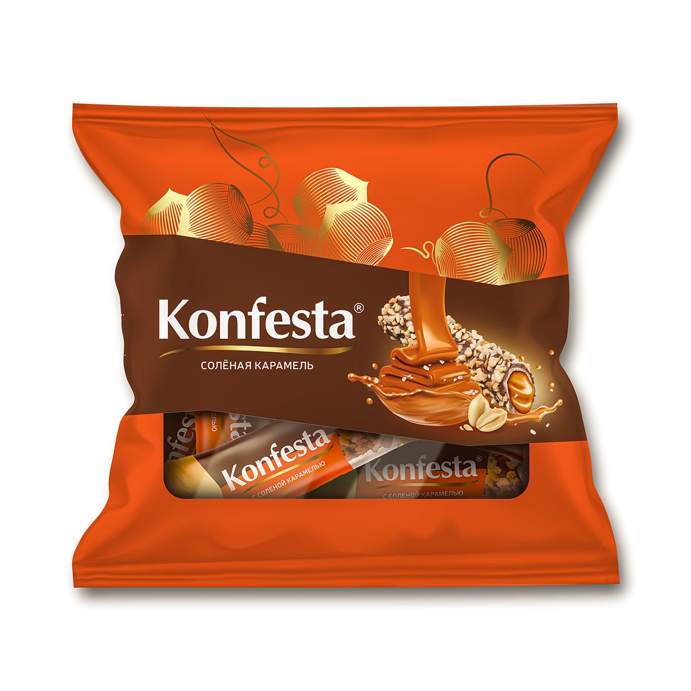 Конфеты «Konfesta» солёная карамель в хрустящей вафле и ореховой обсыпке