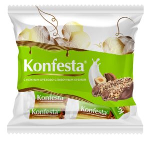 Конфеты «Konfesta» с нежным орехово-сливочным кремом в хрустящей вафле и ореховой обсыпке